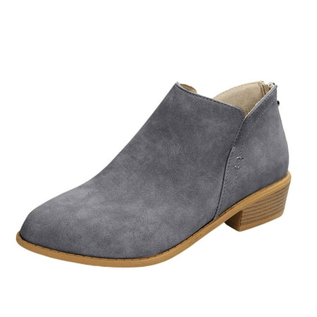 DVKOVI Womens Shoes Dressy Casual Women s Ankle Boots Women s Fashion Color Matching Autumn and Winter Women s Boots with Side Zipper Short Boots Flat Heel Cowboy Boots Women Grey 36