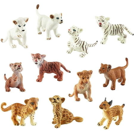 TOYMANY 11 Safari Animal Figurines, High Emulational Detailed Baby Plastic Zoo Animals, Lions Tigers Cheetahs Lynx Figure Toy Set, Easter Eggs Cake Toppers Christmas Birthday Gift for K