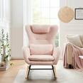 thumbnail image 2 of DEALTOPS Nursery Rocking Chair, Modern Rocking Chair with High Backrest and Armrests, Upholstered Glider Rocker with Solid Wood Legs, Comfy Side Chair for Living Room Bedroom-Pink, 2 of 5