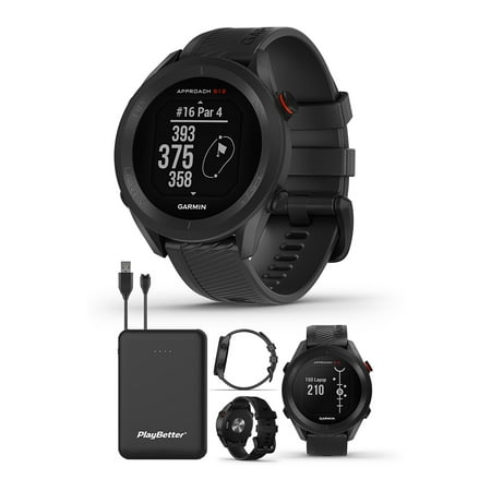 Garmin Approach S12 (Black) Golf GPS Watch Bundle with PlayBetter Portable Charger