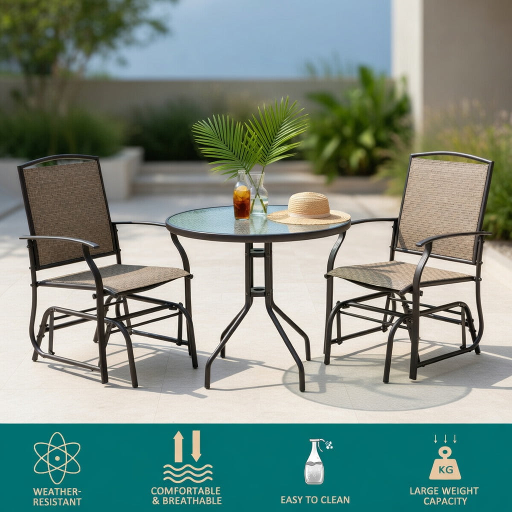 Hommoo 2-Pack Outdoor Patio Swing Glider Chair, Heavy-Duty Wrought Iron Rocking Seating with Breathable Fabric, Garden Chair for Deck, Backyard & Porch, Gray