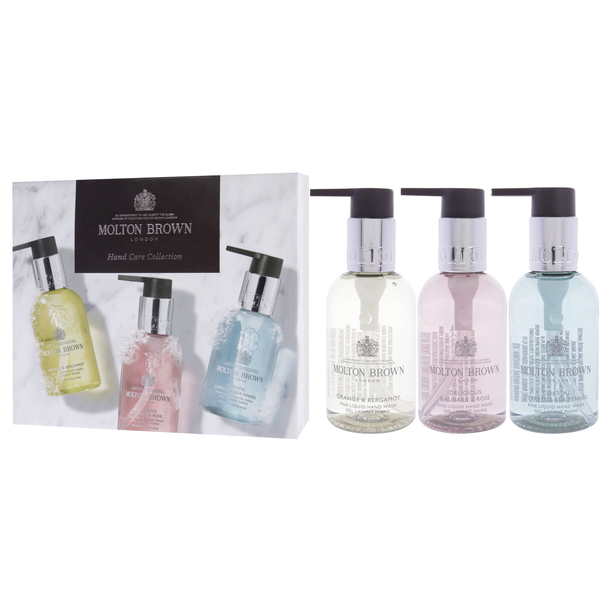 Molton Brown Floral and Aromatic Hand Care Collection Set , 3 Pc 3.3oz Orange and Bergamot Hand Wash, 3.3oz Delicious Rhubare and Rose Hand Wash, 3.3oz Coastal Cypress and Sea Fennel Hand Wash