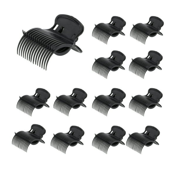QZS 2.4x2x1.6In Plastic Hair Curler Clips,Set of 20 Reusable Versatile Roller Clips for Girls,Portable Black Hair Section Styling Clips for Girls Women
