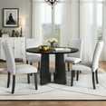 thumbnail image 3 of Harper & Bright Designs 5 Piece Round Dining Table Set for 4, Modern Marble Dining Table and 4 High Back Upholstered Chairs for Dining Room Kitchen, Beige+Black, 3 of 19