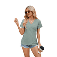 thumbnail image 2 of Camisetas con Cuello en V y Bordado de Ojales para Mujer, Blusas Casuales y Bonitas de Verano, Ropa de Playa A para Vacaciones Verde Oscuro XL, 2 of 7