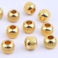 thumbnail image 4 of 12pcs 8 mm Golden Round Large Hole Textured Spacer Beads Hypoallergenic Brass Pineapple Stripe Rondelle Loose Beads for DIY Leather Cord Snake Chain Bracelet Jewelry Making, 4 of 7