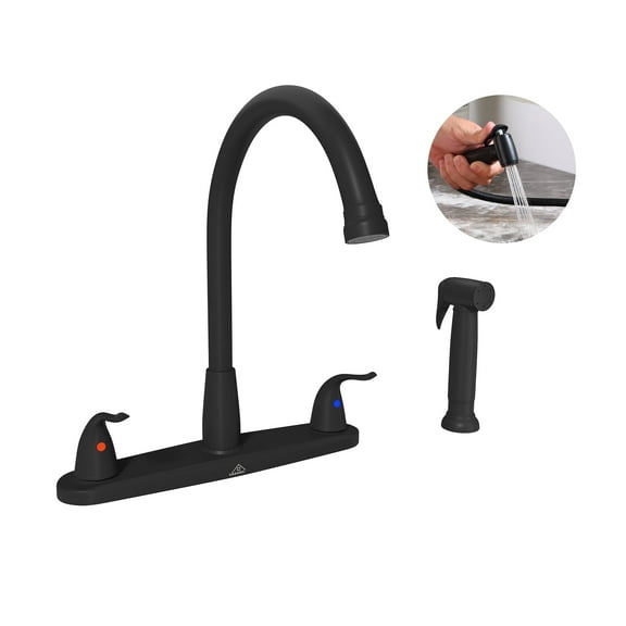 CASAINC Double Handle Kitchen Faucet with Side Sprayer, Deck Mounted, Matte Black