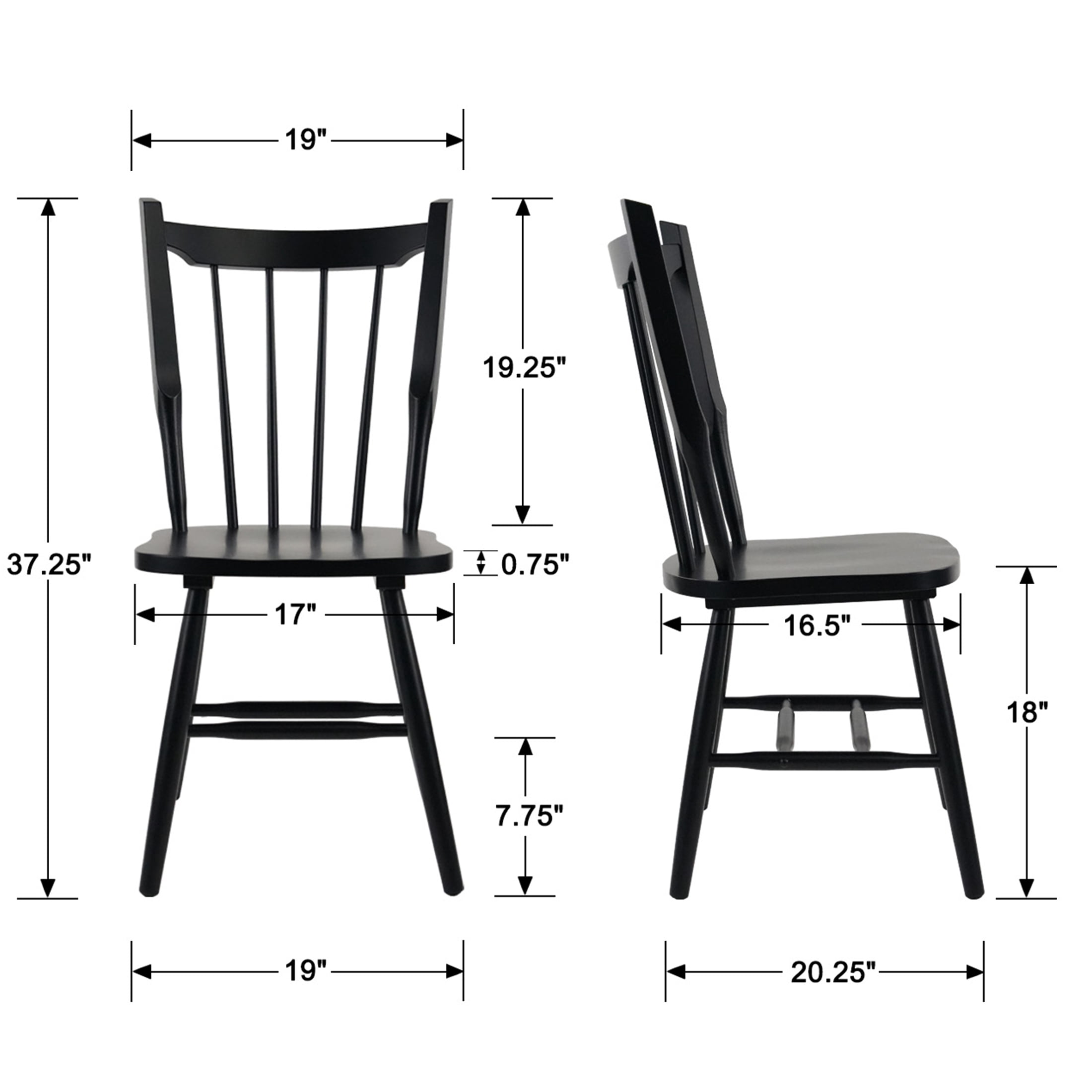 Guyou Windsor Dining Chair Set of 4, Farmhouse Solid Wood Kitchen Chairs with Spindle High Back, Mid Century Armless Dining Side Chairs for Dining Rooms Restaurant, Black