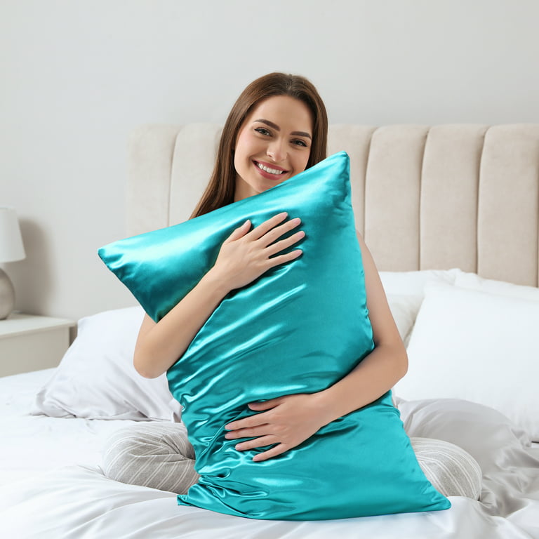 Charmeuse Satin Pillowcase for Hair and Face, 2 Pack Soft Cooling Pillow  Slip Covers Teal King Size Pillow Cases King