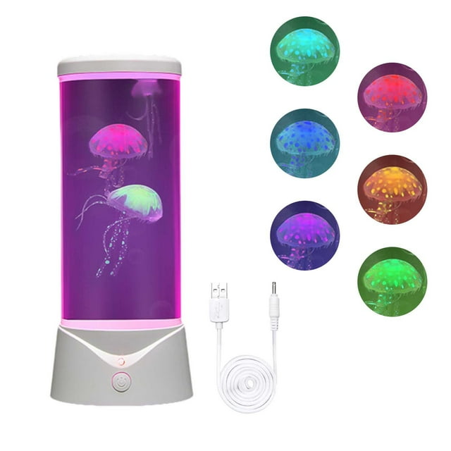 LED Dream Jellyfish Aquarium, Affichage Réaliste de Méduses, 7 Modes de Couleur, Design Rond, Décoration de Bureau à Domicile, Éclairage d'Ambiance, Décoration d'Aquarium, Atmosphère Relaxante Hzhnb / Pvc, Blanc