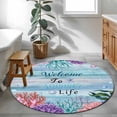 thumbnail image 3 of Ocean Coral Round Area Rug 3.3Ft Washable Circle Rugs for Dining Room Table, Summer Coastal Seaweed Starfish Wood Ombre Blue Non-Slip Carpet Floor Mats Indoor Outdoor Carpet Runner Home Decor, 3 of 8