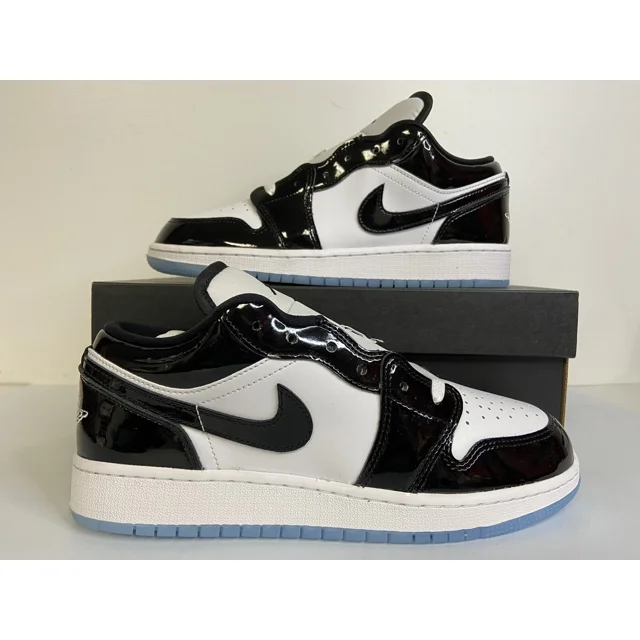 Ni-k-e Air Jordan 1 Low SE GS Size 6.5Y Women's 8 Concord Black Patent White DV1333-100