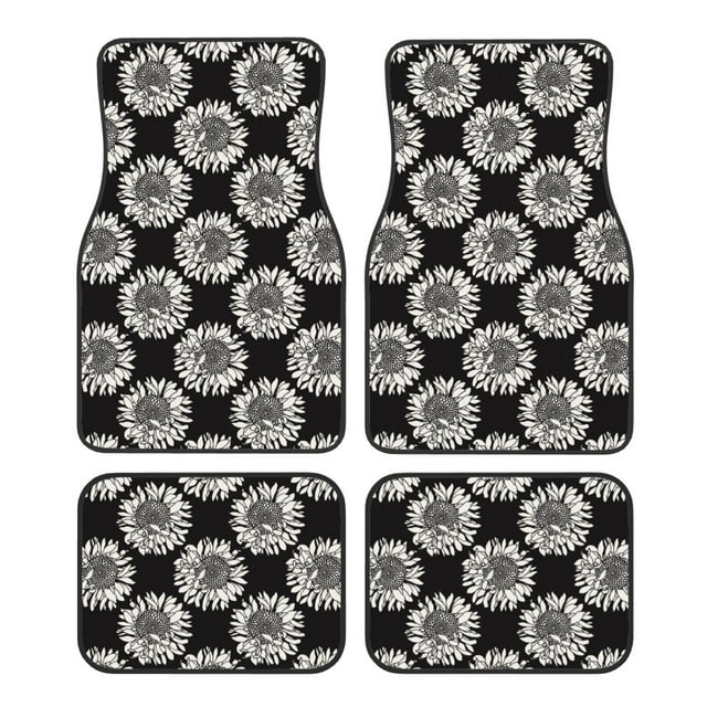 Kdxio White Sunflowers Print Car Floor Mats Universal SUV Front Rear Floor Foot Mats 4-Piece Full Set with Non-Slip Rubber Backing Car Accessories for Most Cars