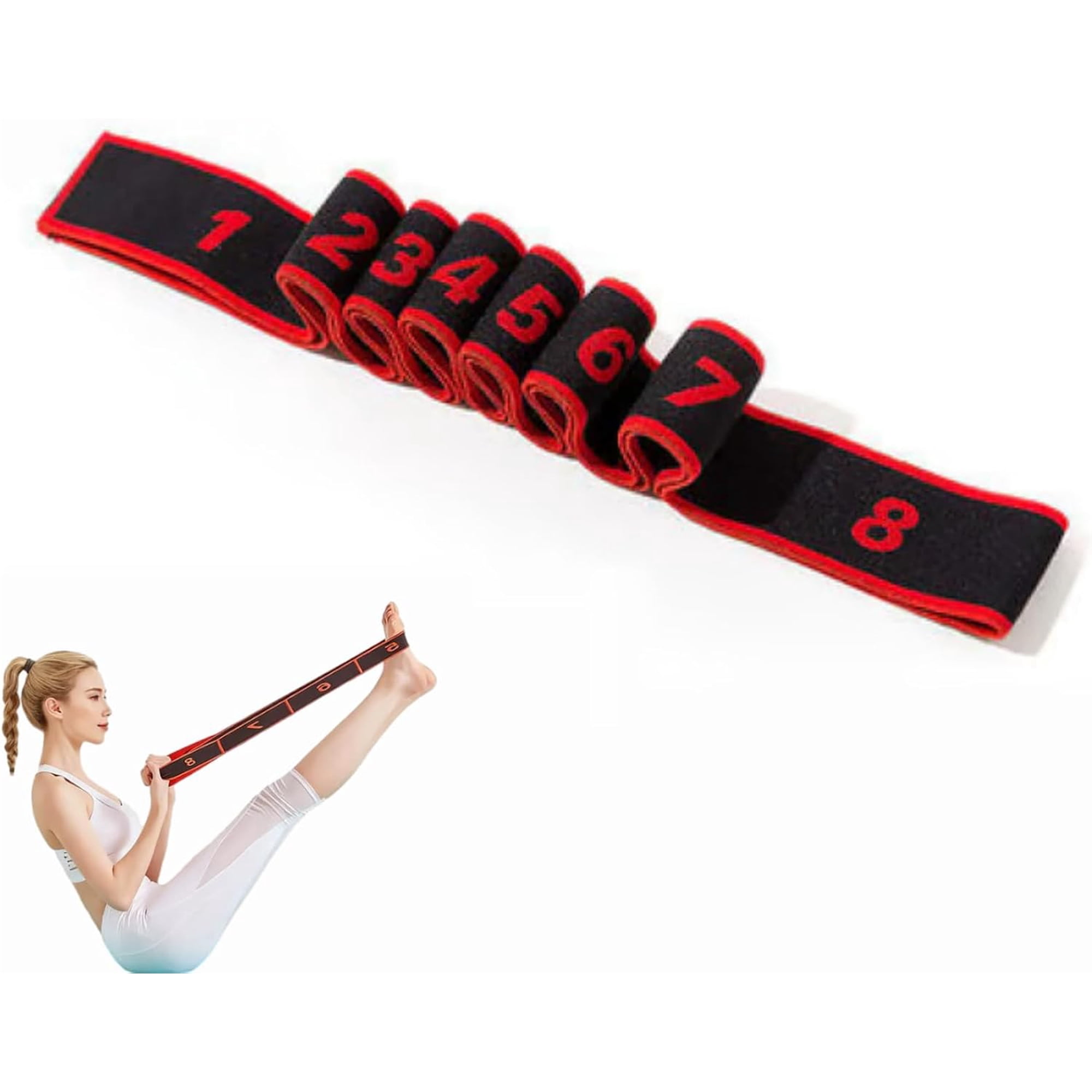 Fitness Resistance Bands with Handles, Number Stretch Resistance Band with Clear Markings, 8-Section Elastic Training Bands for Yoga, Stretching, Pilates, Fitness