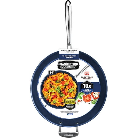 Granitestone Classic Blue 14 inch Nonstick Frying Pan with Ultra Durable Mineral and Diamond Triple Coated Surface, Family Sized Open Skillet with Stay Cool & Helpter Handles, Oven and Dishwasher Safe