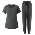 thumbnail image 1 of Dazajoo Two Piece Nurse Uniform Sets for Women Crew Neck Short Sleeve Tops Matching Drawstring Jogger Pants with Pockets,Grey,L, 1 of 9