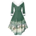 thumbnail image 3 of Women's Fashionable Casual Fitted Christmas Print Party Long-Sleeved V-Neck Hair Collar Dress for Holiday Parties and Events,Light Green,XL, 3 of 4