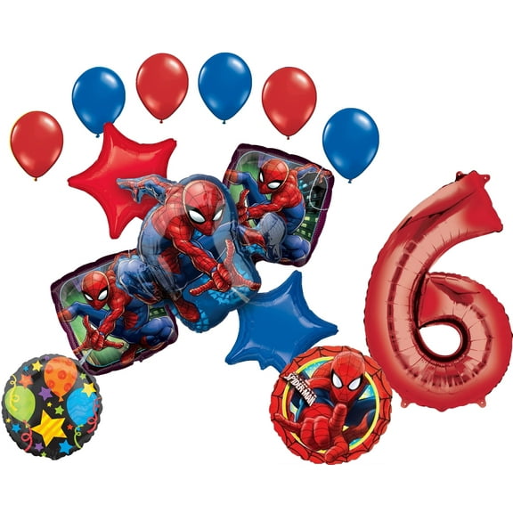 Spider-Man Party Supplies 6th Birthday Balloon Bouquet Decorations
