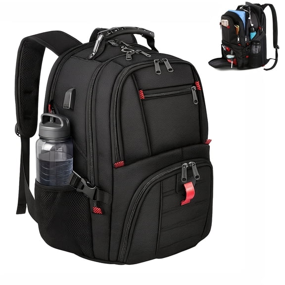 Extra Large 13.21gal Travel Backpack, Airline Approved,Black Polyester Laptop Backpack for Men and Women with USB Charging Port,Fits 17Inch Computer,Zipper Closure,Utility Pocket,Adjustable Shoulder