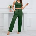 thumbnail image 5 of QUYUON Women 3 Piece Lounge Set Casual Long Sleeve Open Front Cardigans Jackets with Pocket Belted Sleeveless Crop Tops and Drawstring Elastic Waist Pants Fall Outfits Green S, 5 of 8