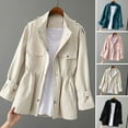 thumbnail image 2 of Autumn Winter Women Jacket Stand-up Collar Chest Pockets Zipper Closure Slim Waist Solid Color Mid Length Outdoor Travel Shopping Commuting Jacket, 2 of 7