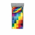 thumbnail image 2 of Ambesonne Retro Fitted Sheet & Pillow Sham Set, Rainbow Retro Patchwork, Full, Multicolor, 2 of 3