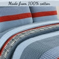 thumbnail image 5 of Cozy Line Navy Blue Red Striped Boy 100% Cotton Reversible Quilt Bedding Set (Varsity, Queen - 3 Piece), 5 of 6