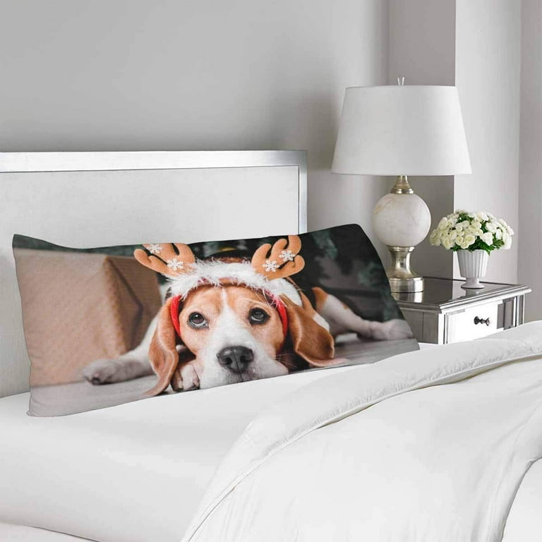 ABPHOTO Beagle Dog Christmas Reindeer Body Pillow Covers Pillowcase 20x60 inch Funny Animal Dog Body Pillow Case Protector Walmart