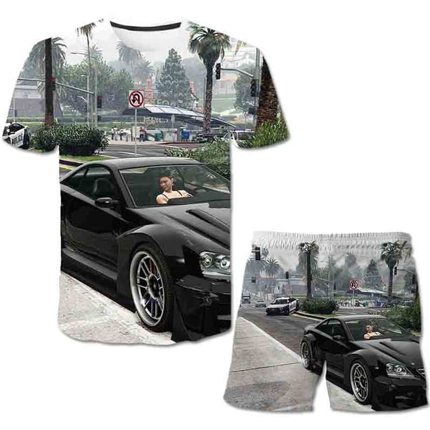 Grand Theft Auto Conjuntos de ropa Moda de verano Camisetas de dibujos animados Pantalones cortos Trajes de 2 piezas GTA5 Trajes de cuello redondo Suits4T Gao Jinjia LED