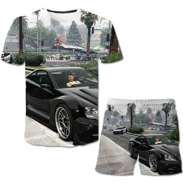 2023 Baby Grand Theft Auto ropa traje niños niñas manga corta camisetas cintura elástica pantalones cortos conjunto de ropa 2 uds traje Outfits8T Gao Jinjia LED