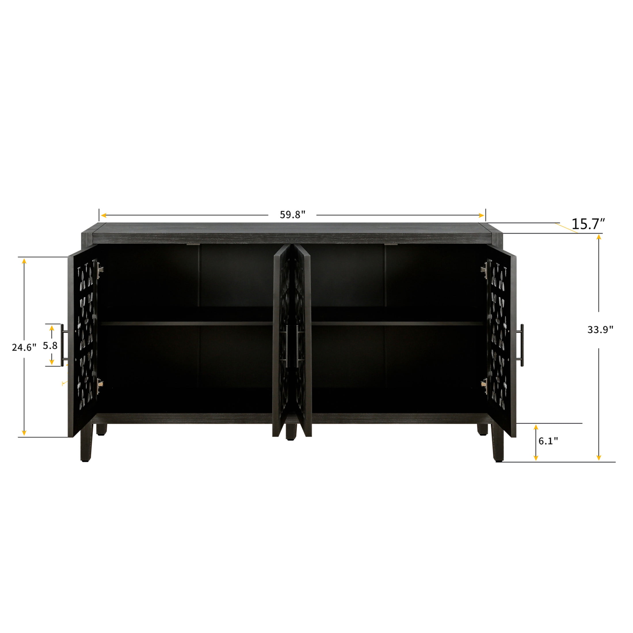Noble House Hollow Four Door Antique Cabinet, American Country Style, Suitable for Living Room, TV Cabinet, Kitchen, Antique Black