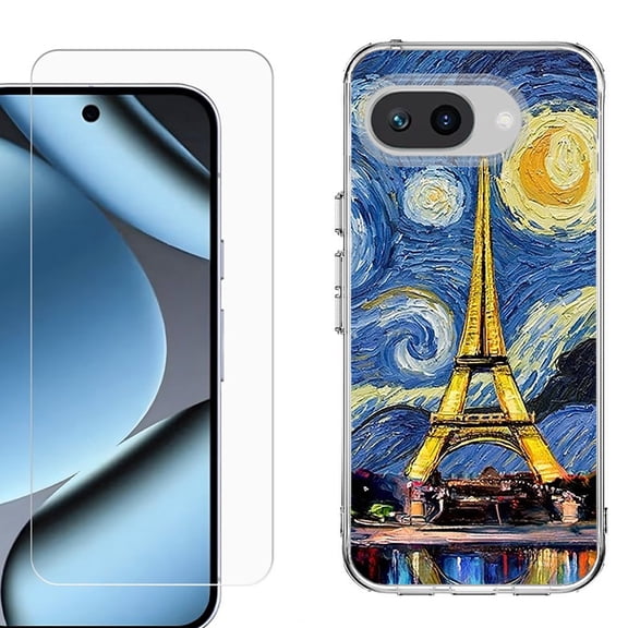 ShockProof Phone Case for Google Pixel 10a, with Screen Protector, by OneToughShield - Starry Night Eiffel