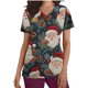 thumbnail image 2 of Puntoco Camiseta de enfermera con bolsillo y manga corta con estampado navideño y cuello en V para mujer, 2 of 5