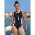 thumbnail image 5 of ANFERRY One Piece Athletic Swimsuit Women Slimming Color Block Bathing Suit Zipper Front U Back Training Swimwear for Women, 5 of 7