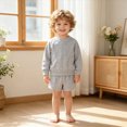 thumbnail image 2 of yboeqw Kids 2Pcs Winter Outfits Toddler Boys Long Sleeve Solid Clothing Crewneck T-Shirt and Comfy Shorts Clothes Set Grey,Size 7-8Years, 2 of 5