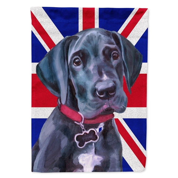 Black Great Dane Puppy with English Union Jack British Flag House Flag