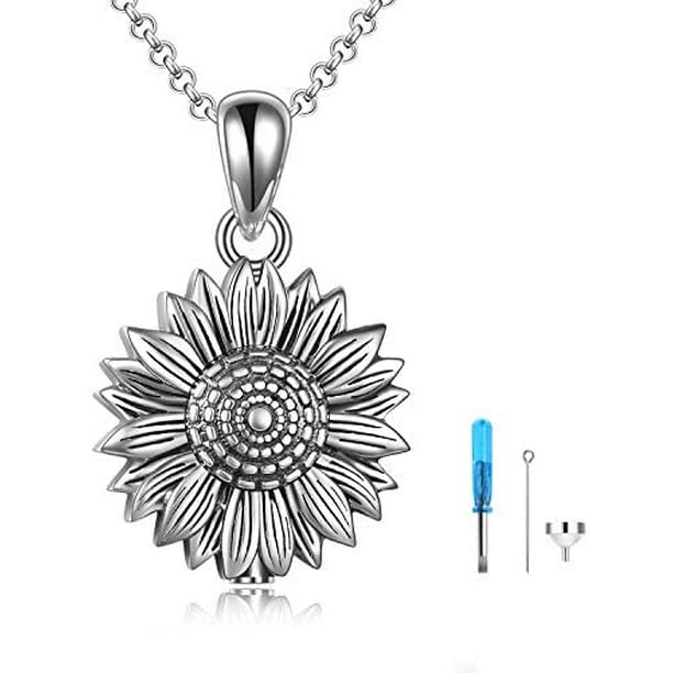 Sunflower Urn Necklace Sterling Silver Urn Necklace for Ashes Rose