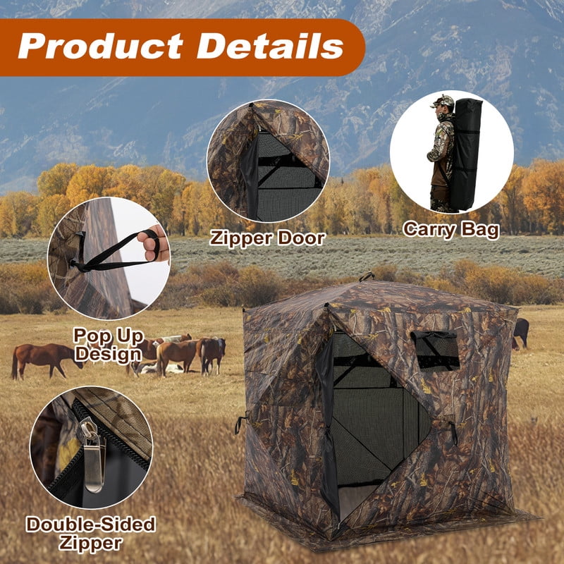 Gianna 270°See Through Hunting Blind, 2-3 Person Pop Up Camouflage Tent with Carrying Bag, Portable Hunting Tent with Accessory Bag