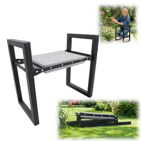 FENHRTVM Garden Kneeler and Seat 19 x 20 Foldable Sturdy Metal Gardening Bench Kneeler and Seat Soft Bench Kneeler Black