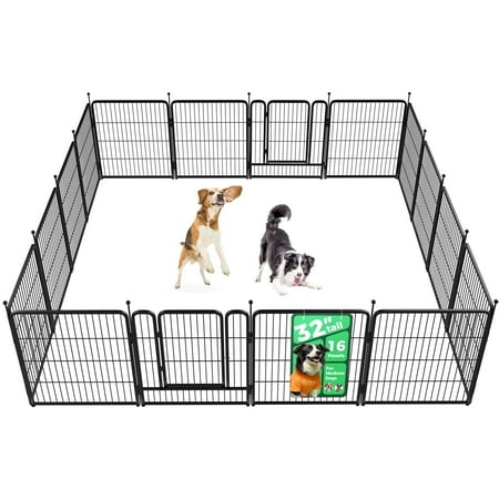 FXW Rollick Unleashed Dog Playpen for Indoor  Yard  RV Camping  32 inch 16 Panels for Small and Medium Dogs  Black?Patented