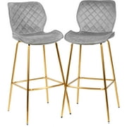 Venetian Worldwide Gray Tufted Velvet Armless Contoured Backrests 30" Barstools with Gold Metal Legs, 2 Pieces
