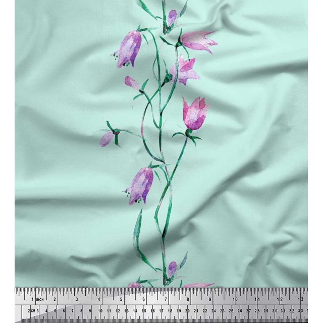 Soimoi Polyester Crepe Fabric Leaves & Tulip Floral Decor Fabric Printed Yard 52 Inch Wide