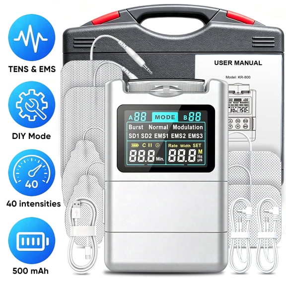 FRESHDEW TENS Unit, Pulse Muscle Stimulator with 12 Reusable Pads, EMS Dual Channel, DIY Mode, 40 Intensities, for Back Neck Leg Relief