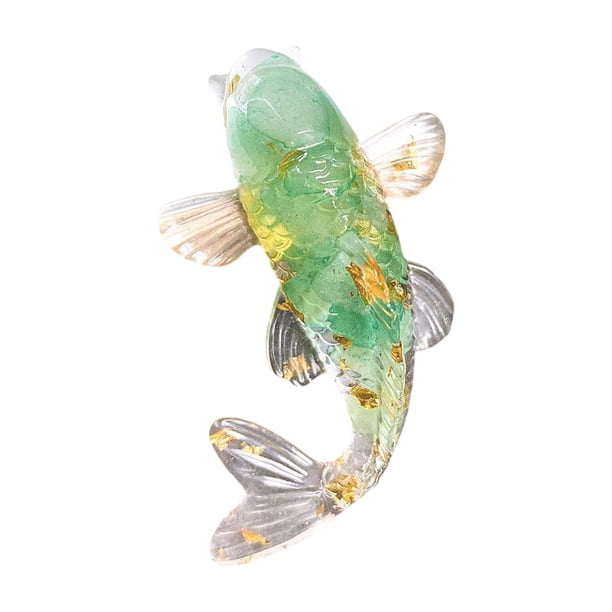 Figura realista de pez koi de la suerte, miniadorno de resina, escultura creativa de animal. Verde