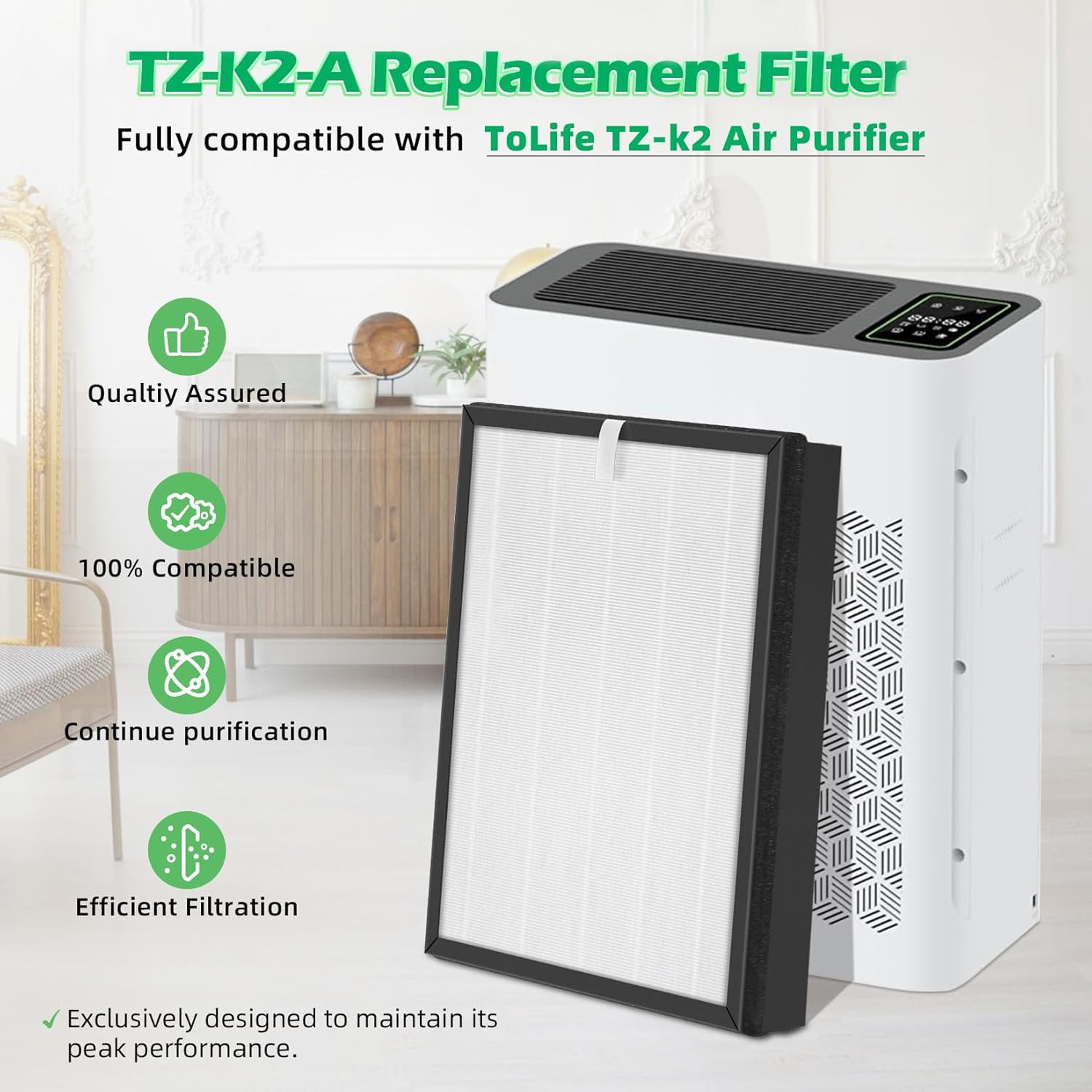 TZ-K2 Replacement Filter for ToLife Air Purifier Filter, Ture H13 HEPA TZ K2 A Air Purifer Filter, 2 Pack