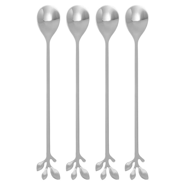 EeaseMX Juego de 4 cucharas mezcladoras de acero inoxidable con mango largo para café (plateadas)