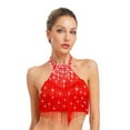 thumbnail image 1 of Yanarno Women's Fringe Halter Sheer V Neck Tank Top for Salsa Samba Belly Dancing Party Performance Red S, 1 of 5