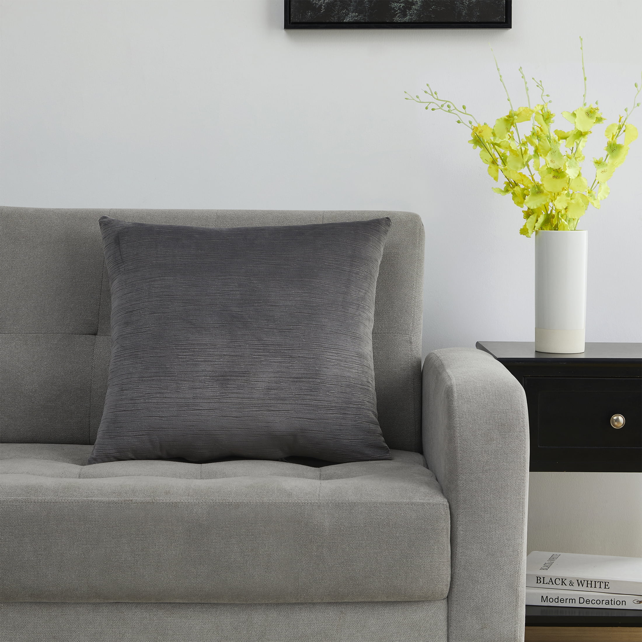 Mainstays 18" x 18" Grey Textured Velvet Polyester Decorative Pillow
