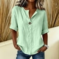 thumbnail image 5 of MAFYTYTPR Women's Notched V-Neck Button Detail Roll Cuff Short Sleeve Blouses Spring Summer Solid Color Loose Casual Tops for Everyday Wear 1PC S-XXL, 5 of 8