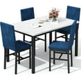thumbnail image 3 of LTTROMAT 5 Piece Dining Table Set, Kitchen Table Set for 4, Modern Faux Marble Tabletop and 4 Rhombus Pattern Velvet Upholstered Dining Chairs, Compact Kitchen Table Set for Home, White & Blue, 3 of 13